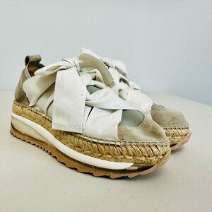 EUC FREE PEOPLE CHAPMIN BOHO WHITE BOW ESPADRILLE SNEAKERS SZ 7/37 $180 SPAIN